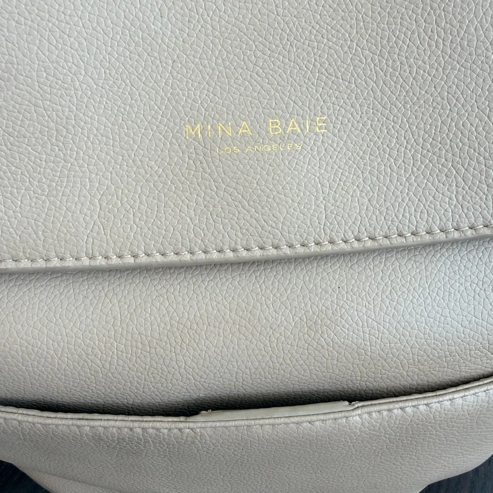 Mina Baie Kinney Diaper Bag Backpack Weekender in Sand Vegan Leather